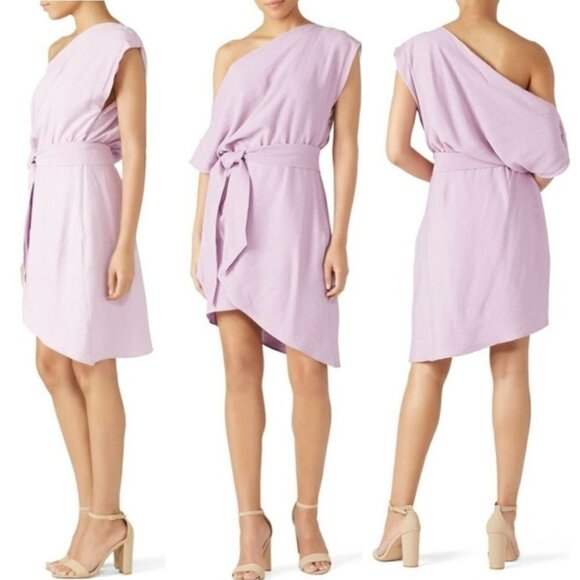 WISH Rise Purple One Shoulder Tie Waist‎ Asymmetrical Mini Dress Size S - Picture 1 of 11